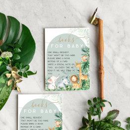 Small Safari Baby Animals Baby Shower Book Request Enclosure Invitations Front View
