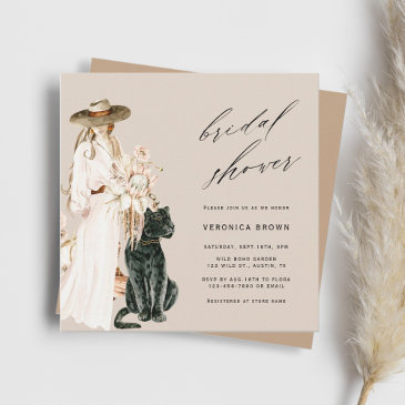 safari wild leopard boho lady bridal shower square invitation