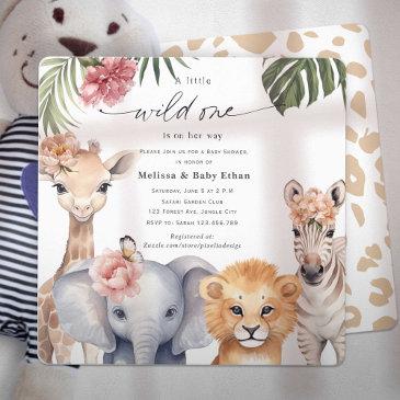 safari wild one is on her way baby girl shower invitation