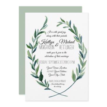 sage green laurel wreath olive leaf modern invitation
