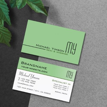 sage green and white with initials professional business invitations
