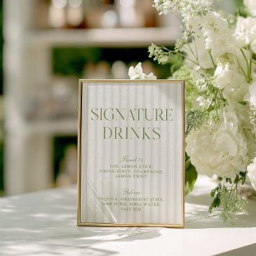 sage green & beige signature drinks menu invitation