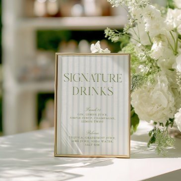 sage green & blue signature drinks menu invitation