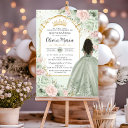 sage green blush floral brown girl quinceañera invitation