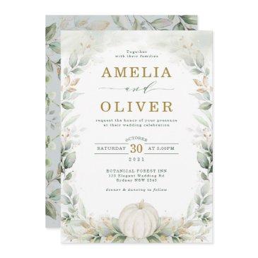 sage green botanical pumpkin eucalyptus wedding invitation