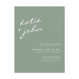 Small Sage Green Calligraphy Virtual Wedding Invitation Postinvitations Front View