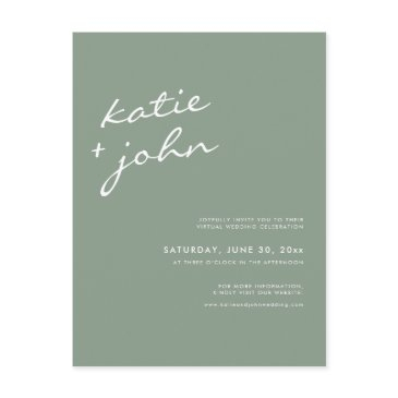 sage green calligraphy virtual wedding invitation postinvitations
