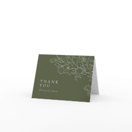 Small Sage Green Elegant Hand Drawn Floral Wedding Thank You Invitations Front View