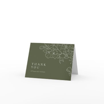 sage green elegant hand drawn floral wedding thank you invitations