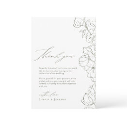 Small Sage Green Elegant Hand Drawn Floral Wedding Thank You Invitations Front View