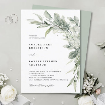 sage green eucalyptus minimalist botanical wedding invitation