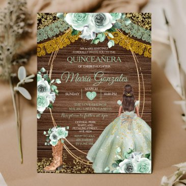 sage green mexican quinceañera rustic wood invitation