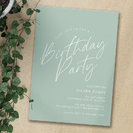 Small Sage Green Mint | Simple Minimal Any Age Birthday Invitation Front View