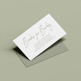 Small Sage Green Modern Handwritten Books For Baby Enclosure Invitations Front View