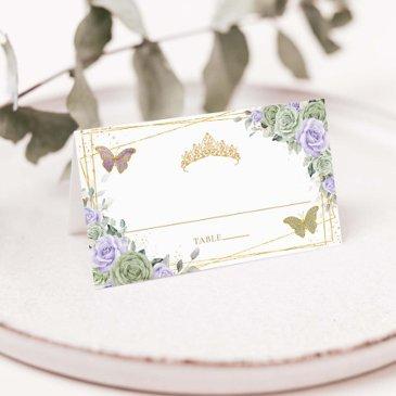 sage green purple rose floral quinceañera birthday place invitations