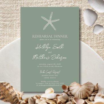sage green starfish beach ocean rehearsal dinner invitation