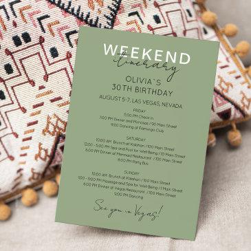 sage green weekend birthday itinerary invitation