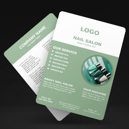 Small Sage Green White Nail Salon Flyer Price List Invitation Front View