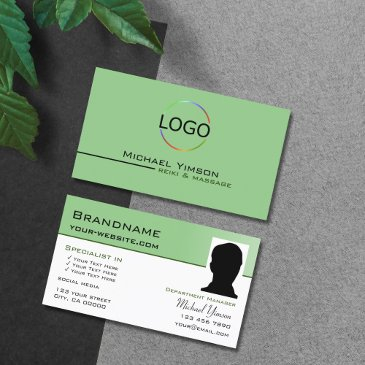 sage green white with logo & photo professional business invitations