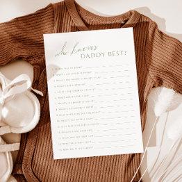 Small Sage Green Who Knows Daddy Baby Shower Game Invitations Front View