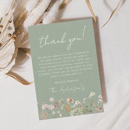 Small Sage Green Wildflower Baby Shower Thank You Invitations Front View