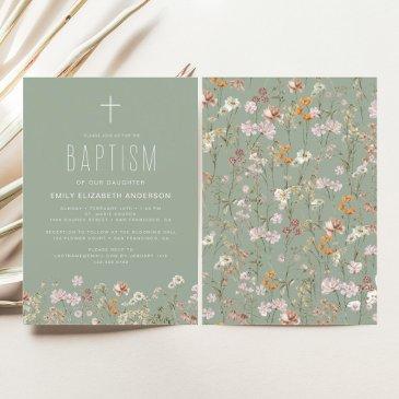 sage green wildflower baptism garden in bloom invitation