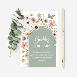Small Sage Green Wildflower Butterfly Books For Baby Enclosure Invitations Front View