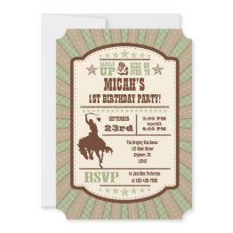 Small Sage Olive Cowboy Rodeo Birthday Party Invitation Front View