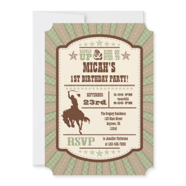 sage olive cowboy rodeo birthday party invitation