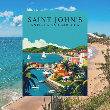 saint john’s, antigua and barbuda retro travel art postinvitations