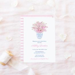 Small Sakura Blue White Chinese Vase Girl Baby Shower Invitation Front View