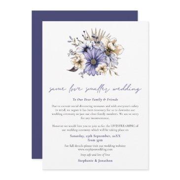 same love smaller wedding downsize purple florals announcement