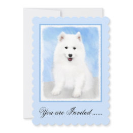 Small Samoyed Puppy Painting - Cute Original Dog Art Invitation Front View