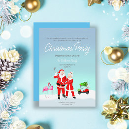 Small Santa And Mrs. Claus Golf Swing Invitation Front View