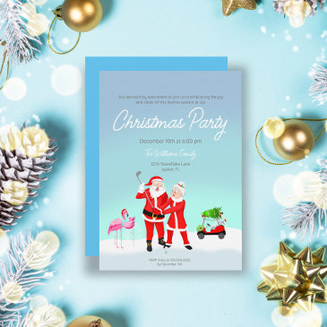 santa and mrs. claus golf swing invitation