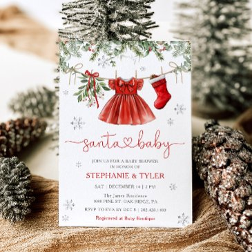 santa baby winter christmas baby shower invitation