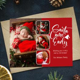 Small Santa Came Early Birth Announcement Photo Postinvitations Front View