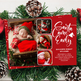 Small Santa Came Early Birth Photo Collage Announcement Front View