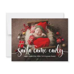 Small Santa Came Early Christmas Birth Announcement Postinvitations Front View