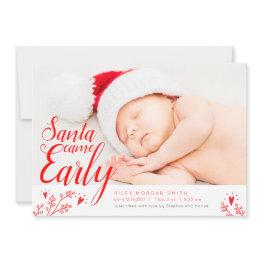 Small Santa Came Early Newborn Christmas Invitations Front View