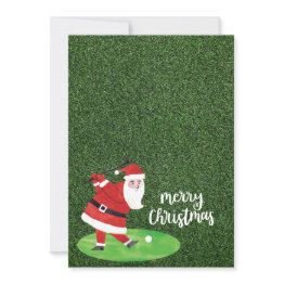 Small Santa Claus And Golf Ball On Green Grass Christmas Invitation Front View