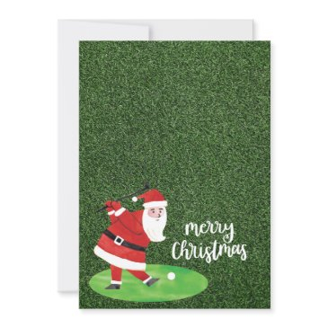 santa claus and golf ball on green grass christmas invitation