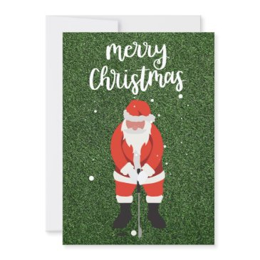 santa claus and golf ball on green grass christmas invitation