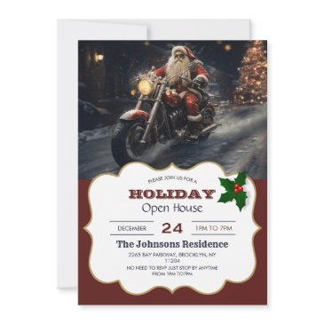 santa claus christmas biker invitation