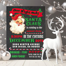 Small Santa Claus Is Coming To Town Christmas Party Invitation Front View
