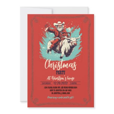 santa claus on rodeo bull riding invitation