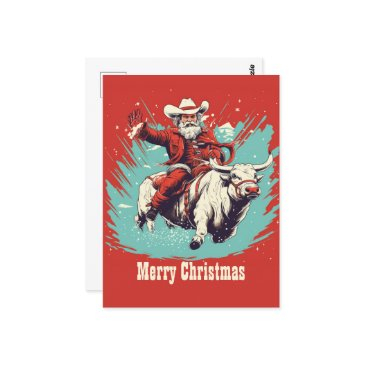 santa claus on rodeo bull riding postinvitations