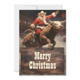 Small Santa Claus Rodeo Holiday Invitations Front View