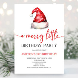Small Santa Hat Christmas A Merry Little Birthday Party Invitation Front View