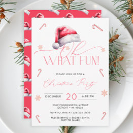 Small Santa Hat Oh What Fun Christmas Party Invitation Front View